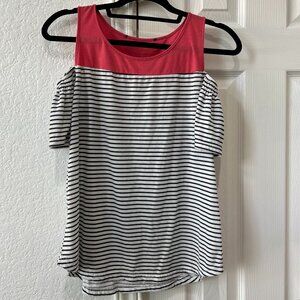 Sonoma Women's Sleeveless Top Corral ColorBlock wWhite and Navy Stripes Size S